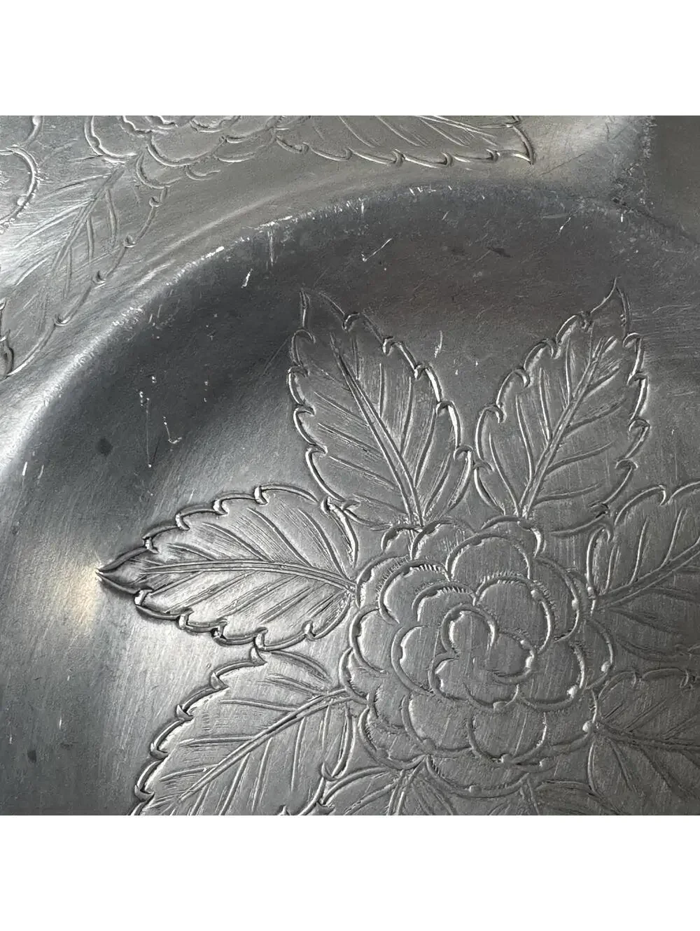 Vintage Divided Silver Tray Aluminum‎ Lehman Hand Forged Flower Leaves Hammered